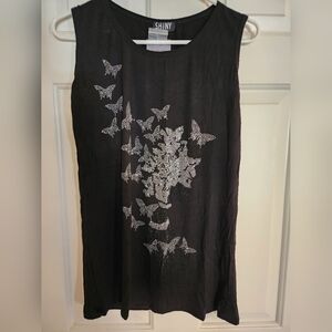 Black Sleeveless Top with Butterfly Design